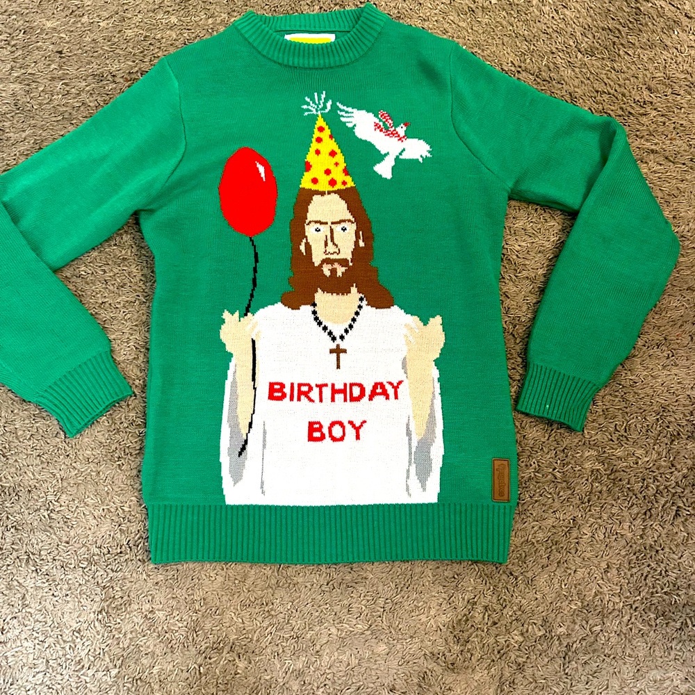 Men’s Small Happy Birthday Jesus Ugly Christmas Sweater.